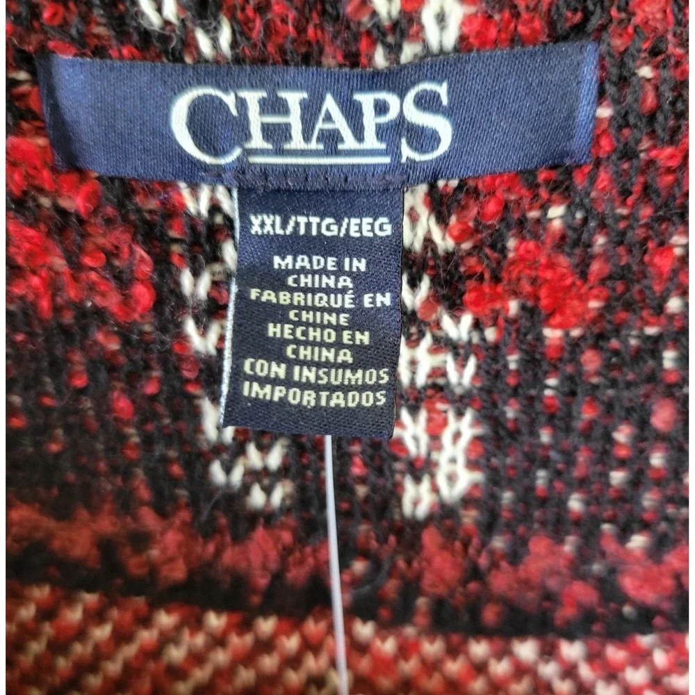 Chaps Womens Sweater Jacket XXL Red‎ Black White Plaid Knit Zip-Up Long Sleeve